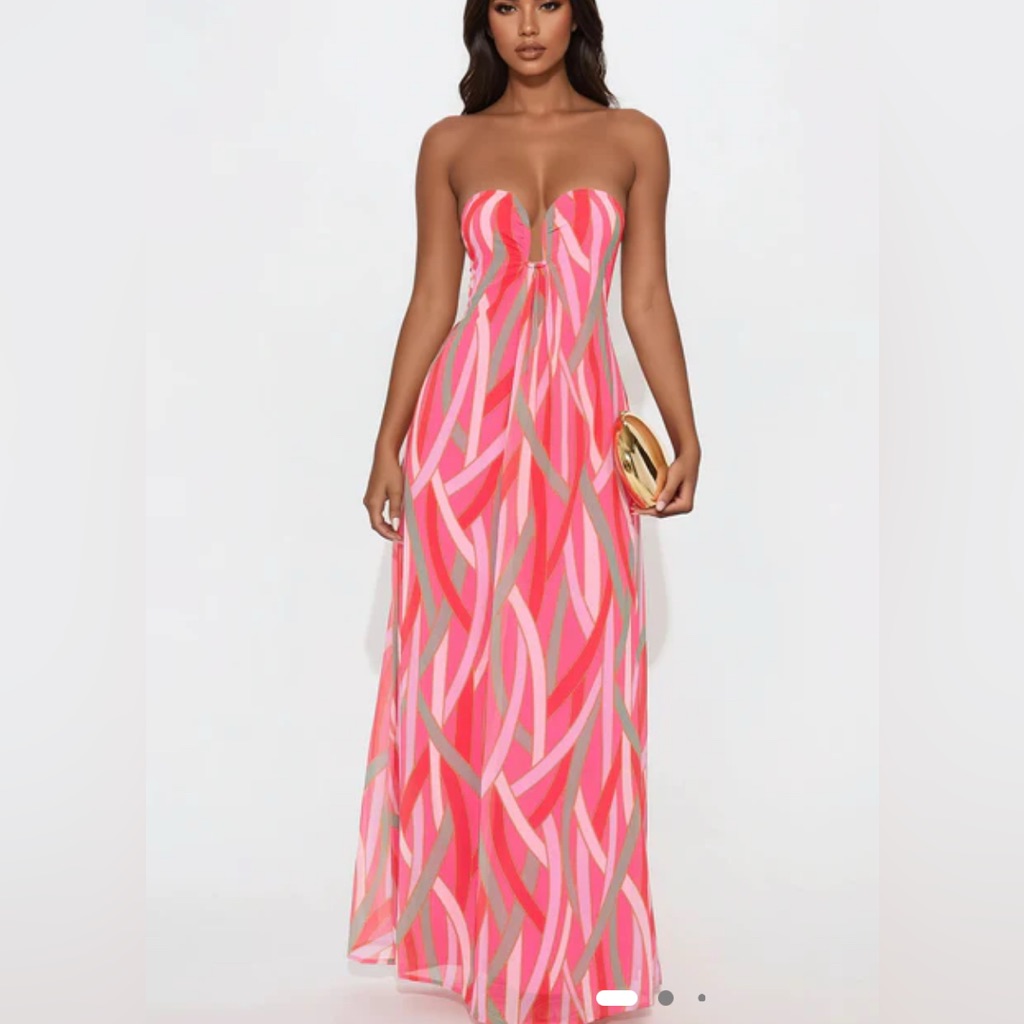 Fashion Nova Strapless Multicolor Maxi Dress